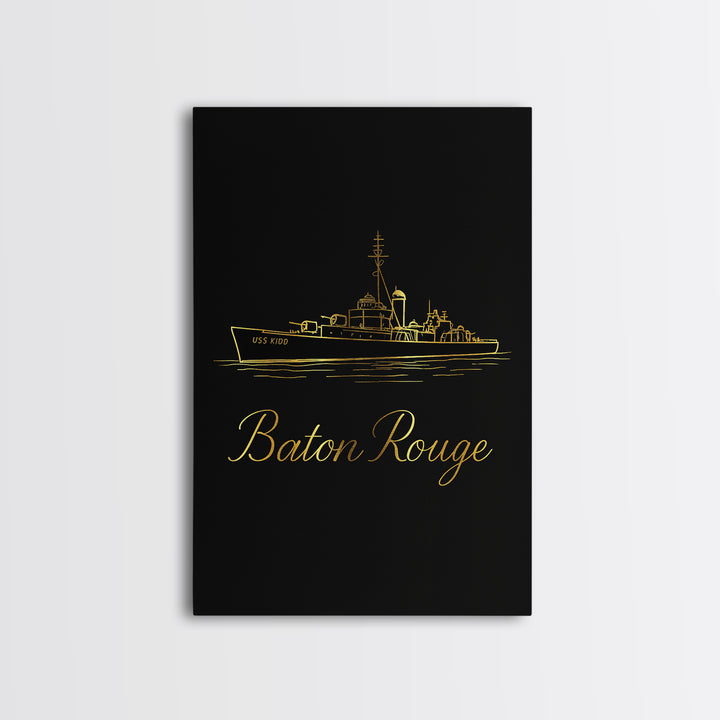 Baton Rouge Louisiana Travel Poster, Canvas Print, Minimalist Gold Line Art, Baton Rouge Art Print, Gift For Travelers, Wanderlust Decor