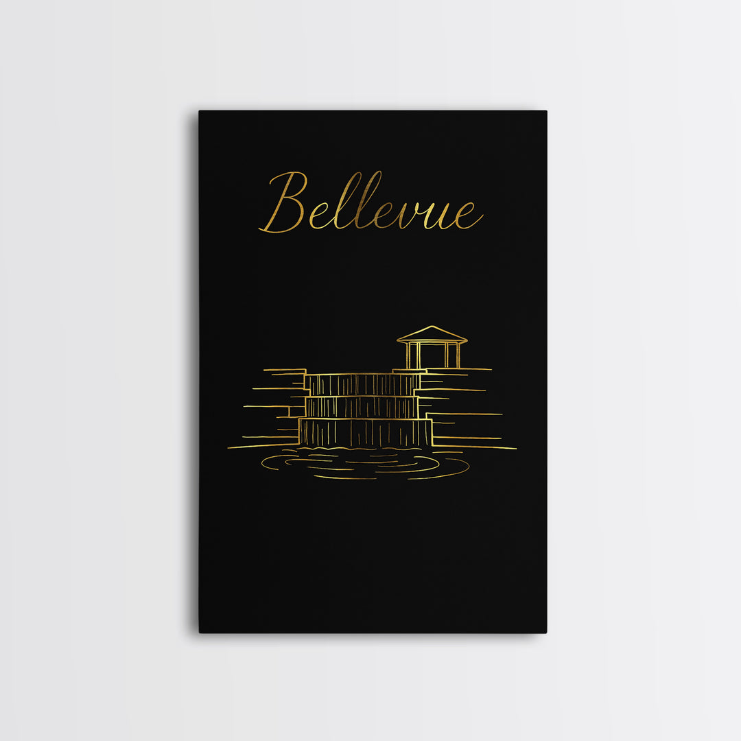 Bellevue Washington Travel Poster, Canvas Print, Gold Outline Poster Art, Bellevue City Art, Office Decor, Fine Art Print, Travel Posters