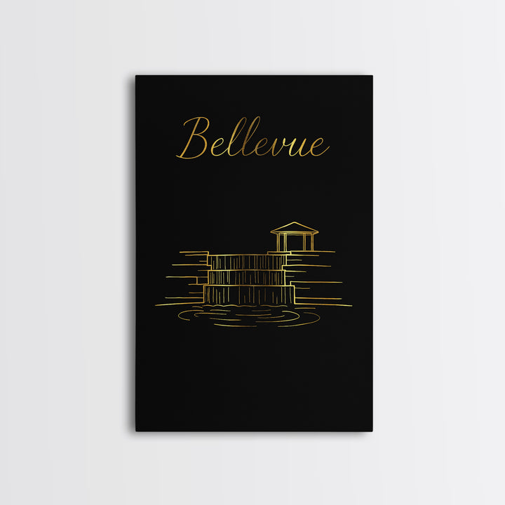 Bellevue Washington Travel Poster, Canvas Print, Gold Outline Poster Art, Bellevue City Art, Office Decor, Fine Art Print, Travel Posters