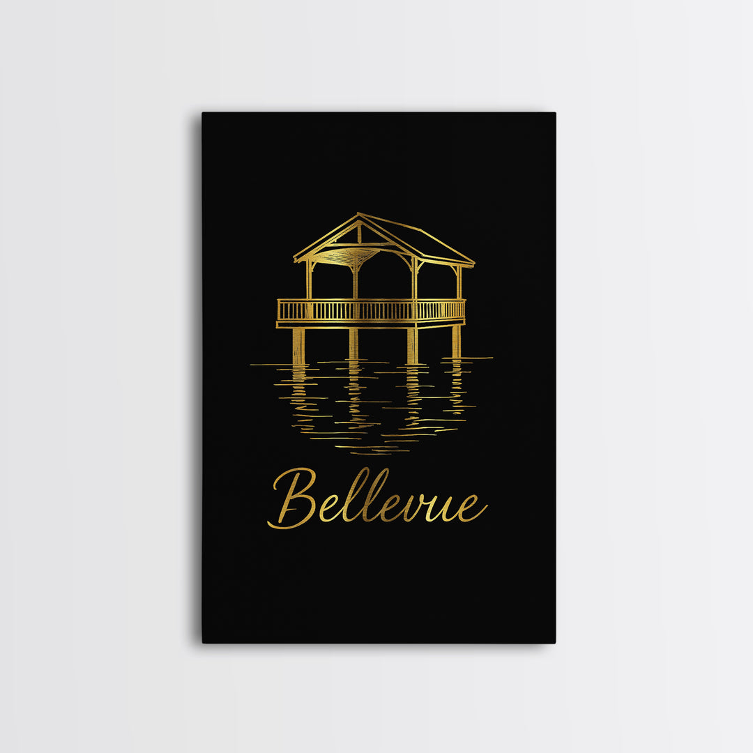Bellevue Travel Poster, Framed Canvas Print, Dark Minimalist Wall Art, Bellevue City Art, Home Office Decor, Travel Poster Set