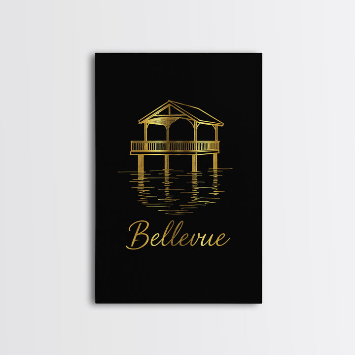 Bellevue Travel Poster, Framed Canvas Print, Dark Minimalist Wall Art, Bellevue City Art, Home Office Decor, Travel Poster Set