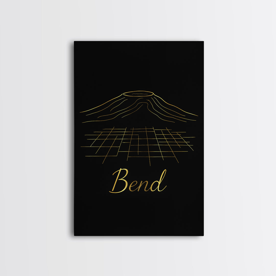 Bend Travel Poster, Canvas Print, Gold Outline Poster Art, Bend City Art, Living Room Wall Art, Travel Poster Set, Eclectic Wall Decor