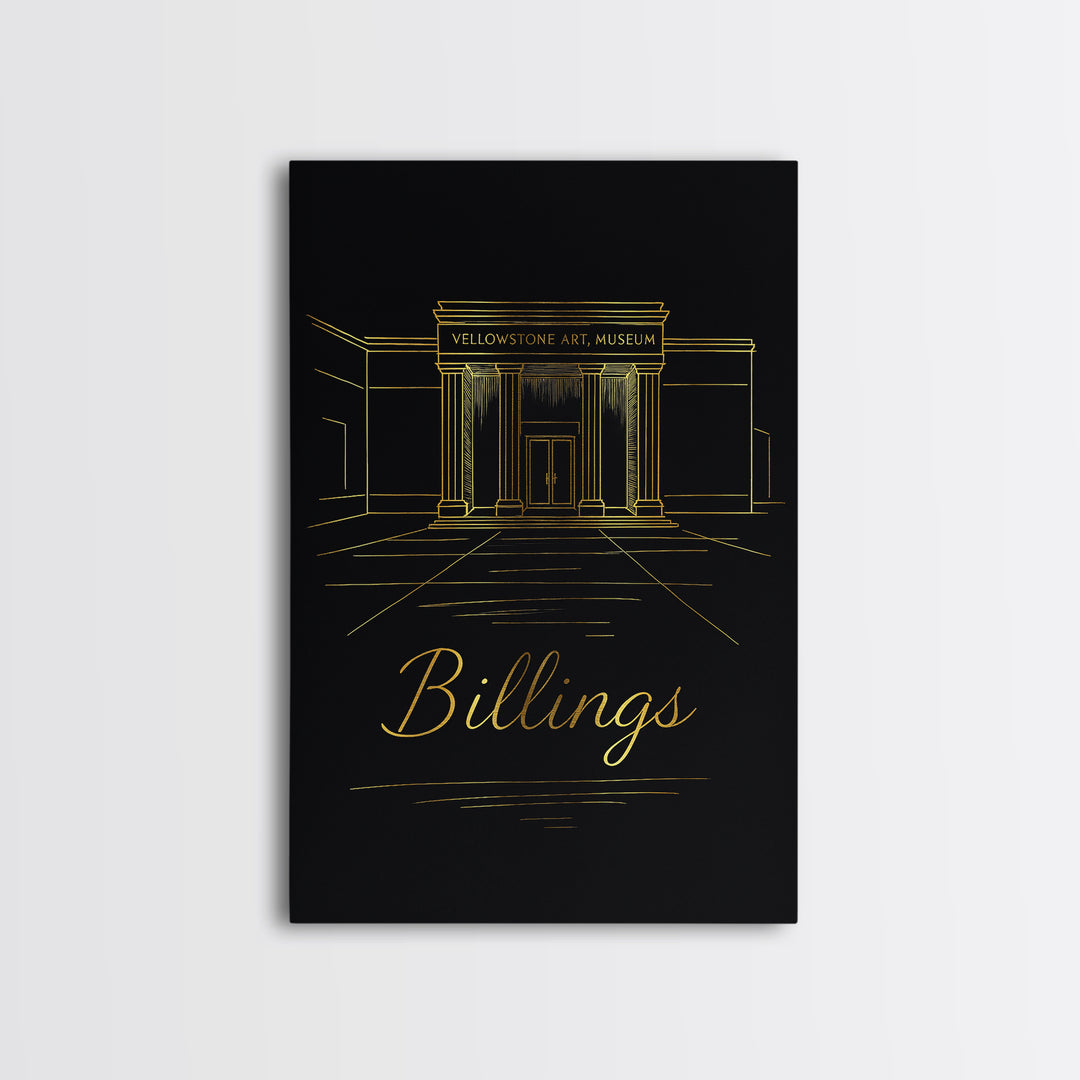 Billings Travel Poster, Framed Canvas Print, Black Gold Minimalist Art, Billings Wall Art, Retro Travel Print, Vintage City Art