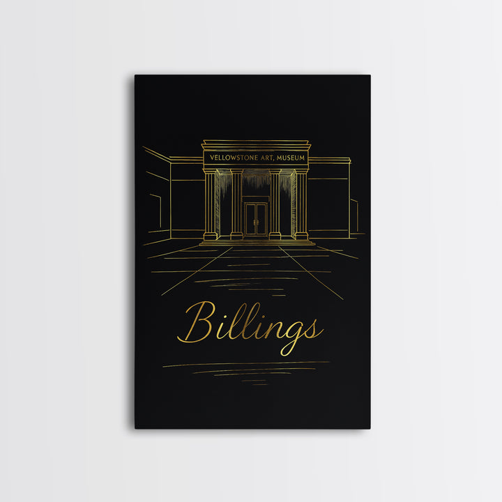 Billings Travel Poster, Framed Canvas Print, Black Gold Minimalist Art, Billings Wall Art, Retro Travel Print, Vintage City Art