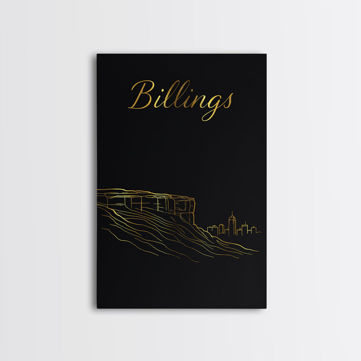 Billings Travel Poster, Canvas Print, Dark Minimalist Wall Art, Billings Wall Art, Vintage City Poster, Vintage Travel Art, Travel Gift