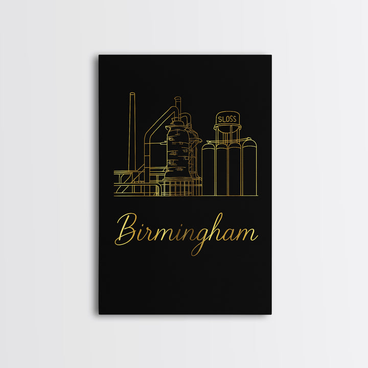 Birmingham Travel Poster, Canvas Print, Minimalist Gold Line Art, Birmingham Travel Art, Fine Art Print, Travel Art Print, City Art Print