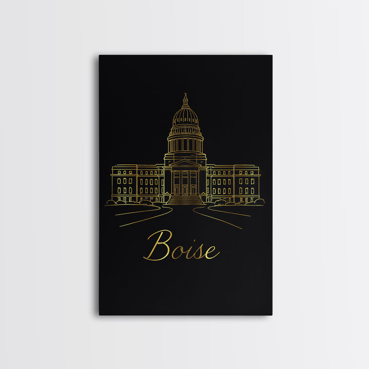 Boise Idaho Travel Poster, Canvas Print, Minimalist Gold Line Art, Boise Travel Art, Wall Art, Mid Century Wall Art, Wanderlust Decor