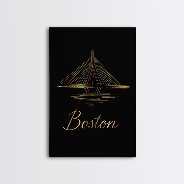 Boston Travel Poster, Framed Canvas Print, Gold Outline Poster Art, Boston Art Print, Modern Wall Decor, Mid Century Wall Art, Wall Art