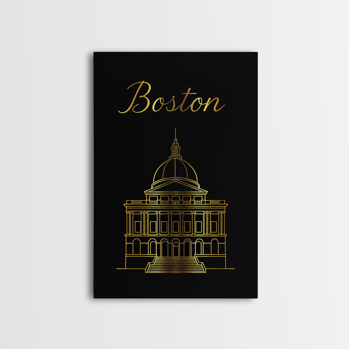 Boston Travel Poster, Canvas Print, Dark Minimalist Wall Art, Boston Art Print, City Illustration, Mid Century Wall Art, Gift For Travelers
