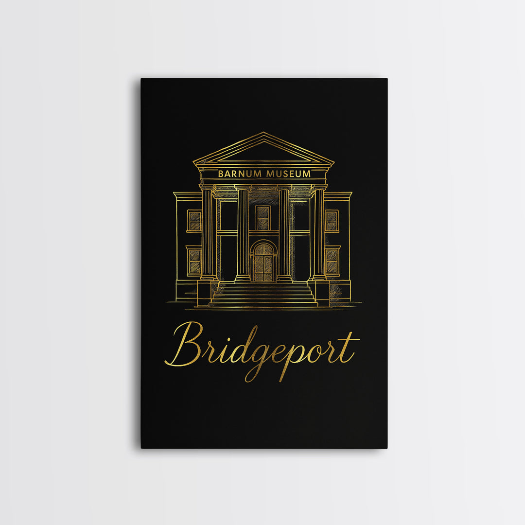 Bridgeport Travel Poster, Framed Canvas Print, Gold Outline Poster Art, Bridgeport Art Print, Mid Century Wall Art, Vintage City Art