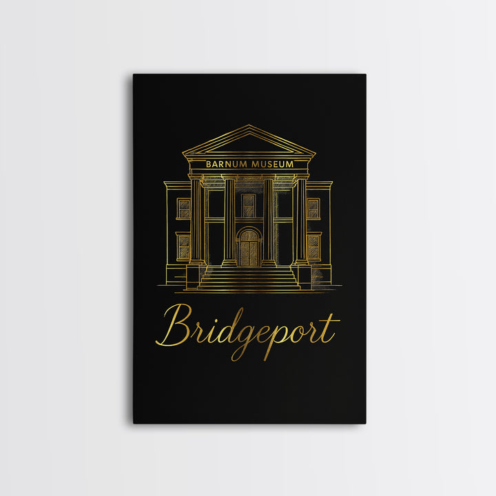 Bridgeport Travel Poster, Framed Canvas Print, Gold Outline Poster Art, Bridgeport Art Print, Mid Century Wall Art, Vintage City Art