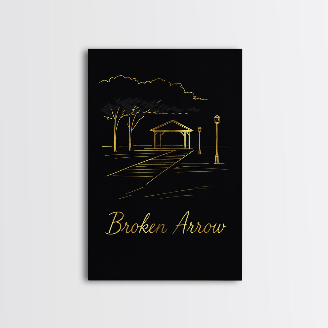 Broken Arrow Travel Poster, Canvas Print, Minimalist Gold Line Art, Broken Arrow Wall Art, Gift For Travelers, Travel Art Print