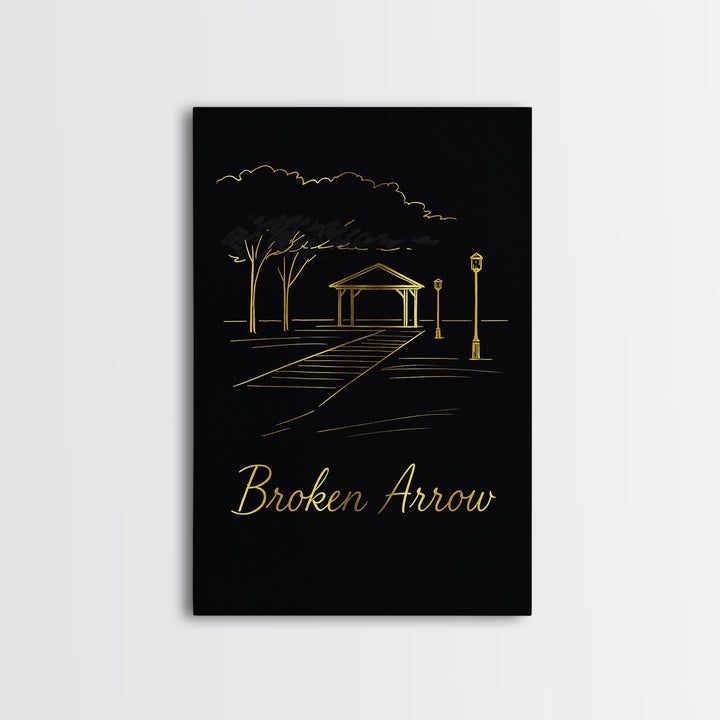 Broken Arrow Travel Poster, Canvas Print, Minimalist Gold Line Art, Broken Arrow Wall Art, Gift For Travelers, Travel Art Print
