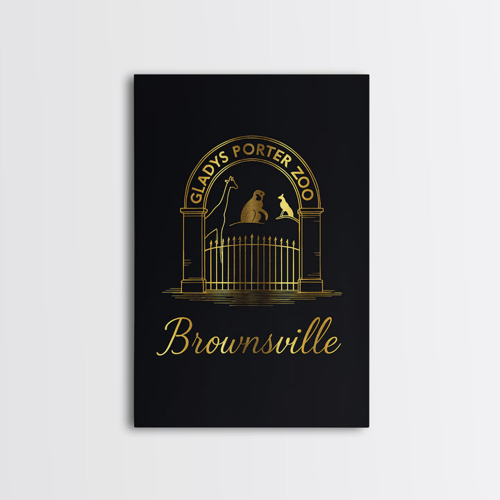 Brownsville Travel Poster, Framed Canvas Print, Minimalist Gold Line Art, Brownsville Poster Print, Watercolor Skyline, Gift For Travelers
