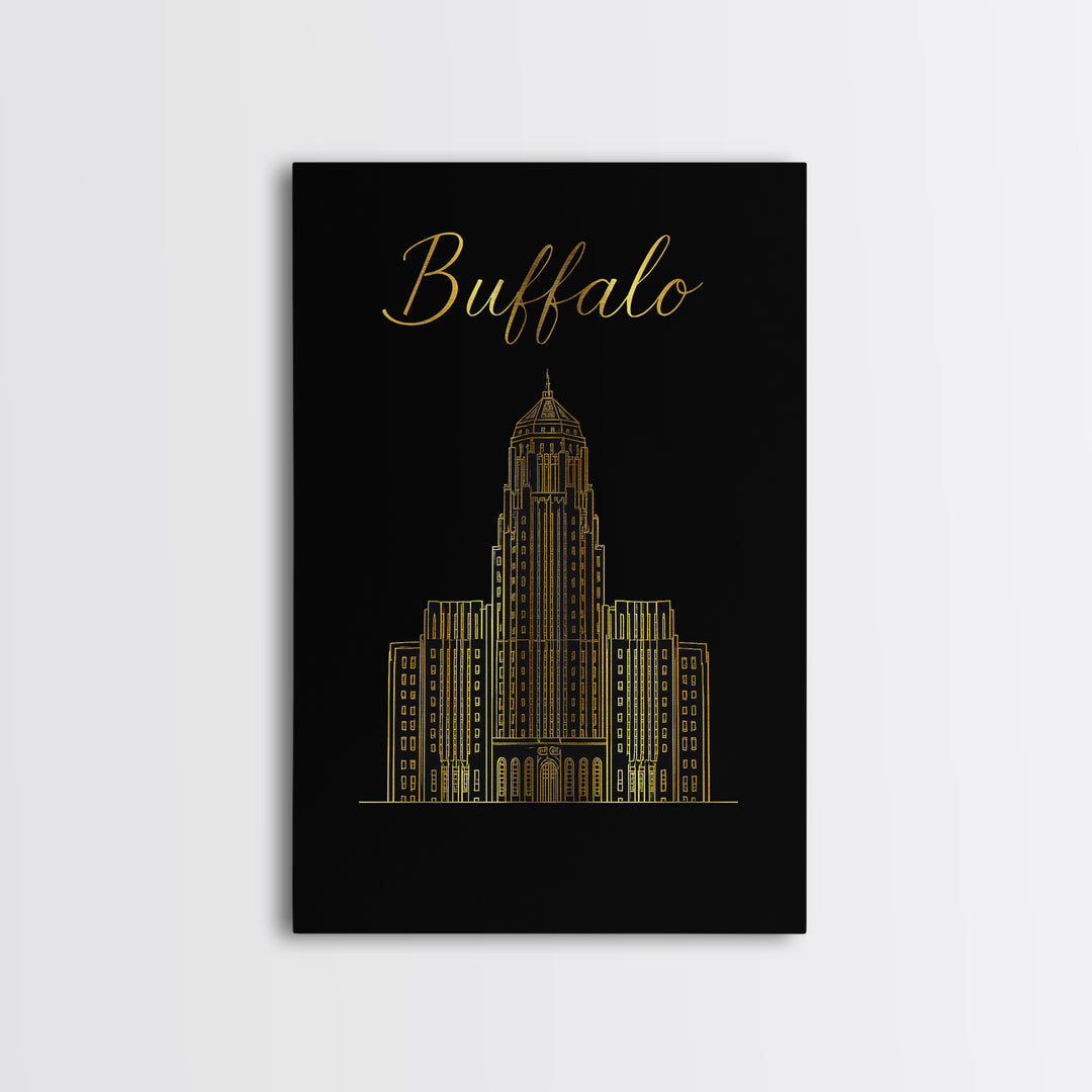 Buffalo New York Travel Poster, Framed Canvas Print, Dark Minimalist Wall Art, Buffalo Wall Art, Living Room Wall Art, Travel Art Print