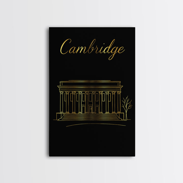 Cambridge Massachusetts Travel Poster, Canvas Print, Gold Outline Poster Art, Cambridge Wall Art, Travel Poster Set, Living Room Wall Art