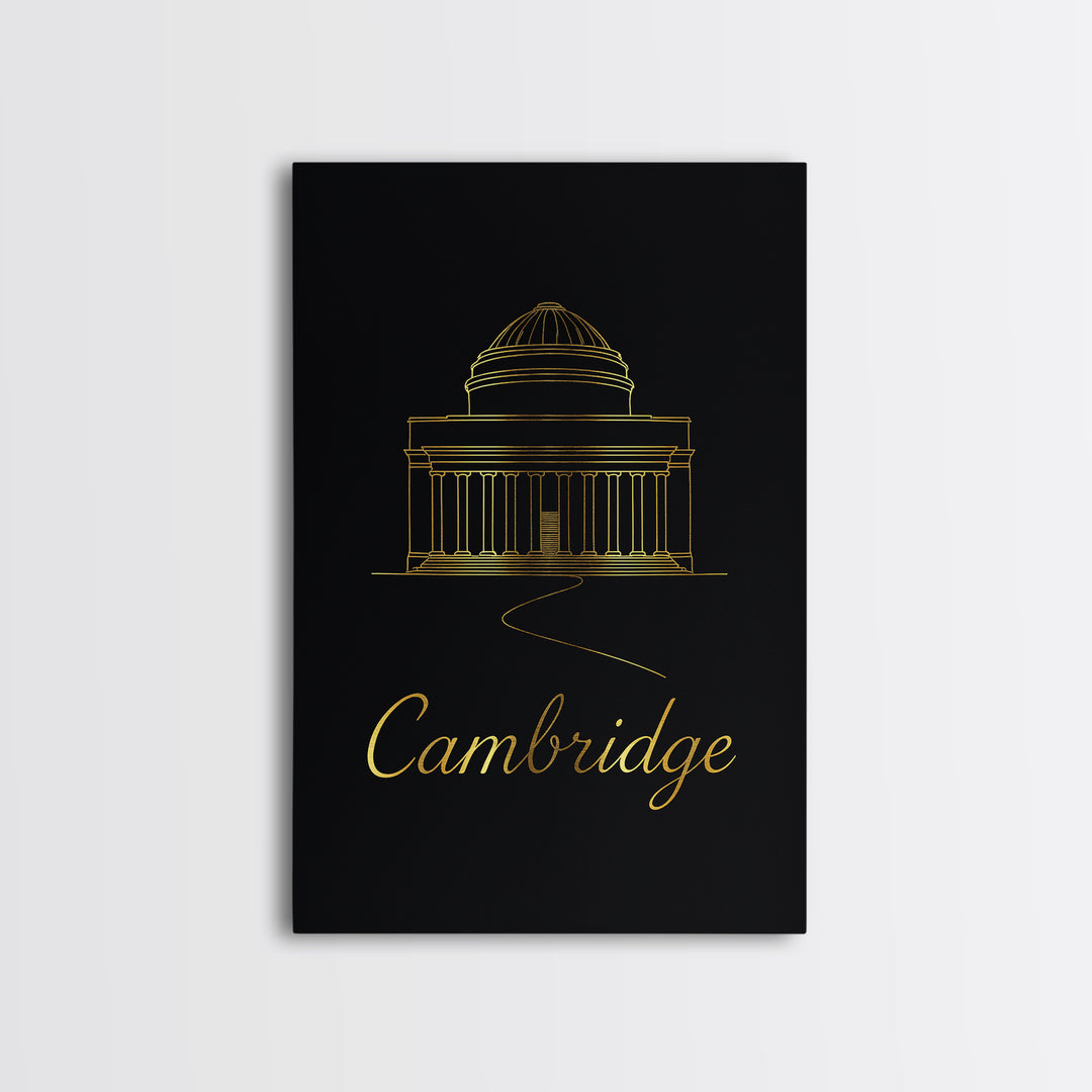 Cambridge Travel Poster, Canvas Print, Minimalist Gold Line Art, Cambridge City Art, Mid Century Wall Art, Home Office Decor, Art Print