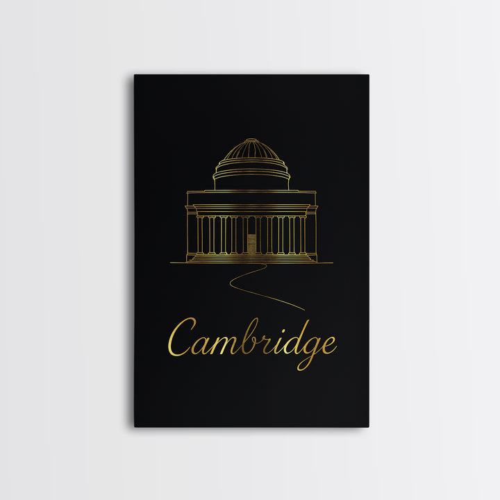 Cambridge Travel Poster, Canvas Print, Minimalist Gold Line Art, Cambridge City Art, Mid Century Wall Art, Home Office Decor, Art Print