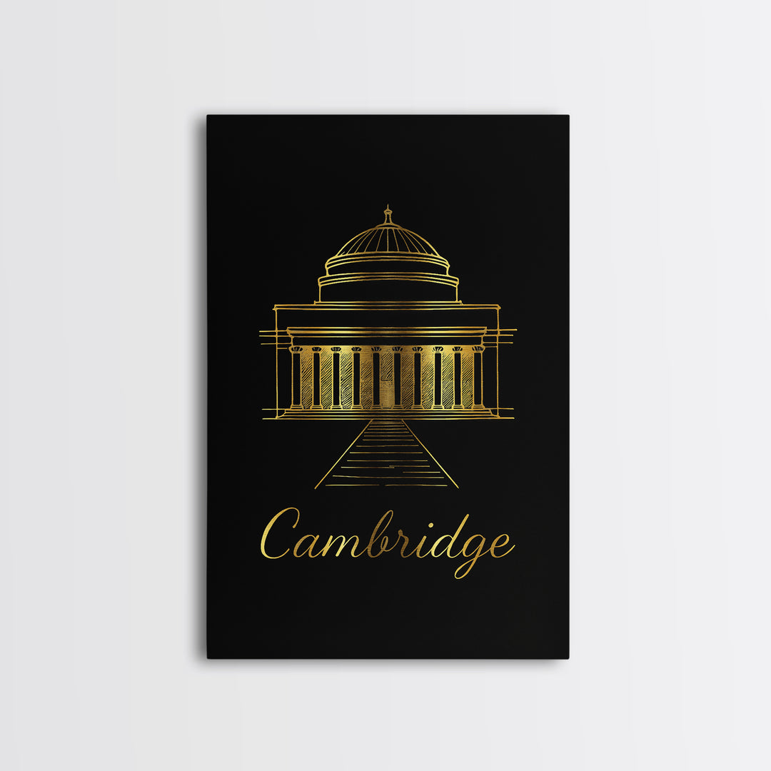 Cambridge Travel Poster, Canvas Print, Black Gold Minimalist Art, Cambridge Poster Print, Travel Poster Art, Gift For Travelers