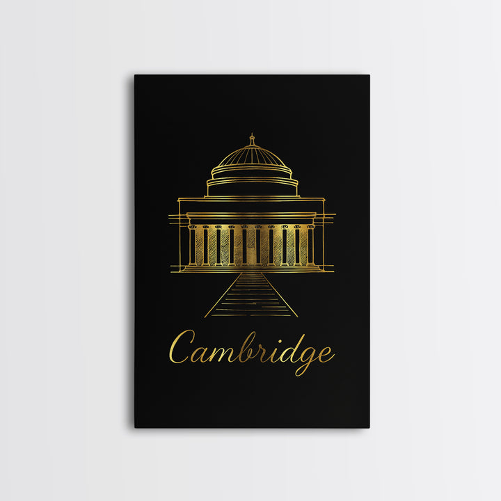 Cambridge Travel Poster, Canvas Print, Black Gold Minimalist Art, Cambridge Poster Print, Travel Poster Art, Gift For Travelers