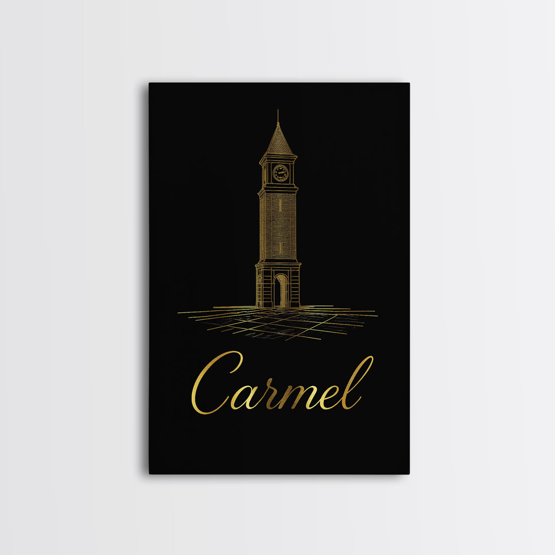 Carmel Travel Poster, Framed Canvas Print, Gold Outline Poster Art, Carmel Poster Print, Modern Wall Decor, Eclectic Wall Decor