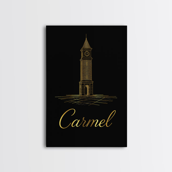 Carmel Travel Poster, Framed Canvas Print, Gold Outline Poster Art, Carmel Poster Print, Modern Wall Decor, Eclectic Wall Decor