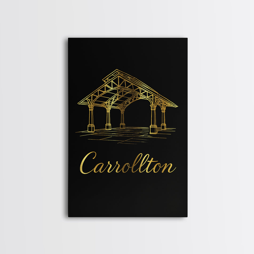 Carrollton Texas Travel Poster, Framed Canvas Print, Dark Minimalist Wall Art, Carrollton City Art, Vintage City Art, Living Room Wall Art