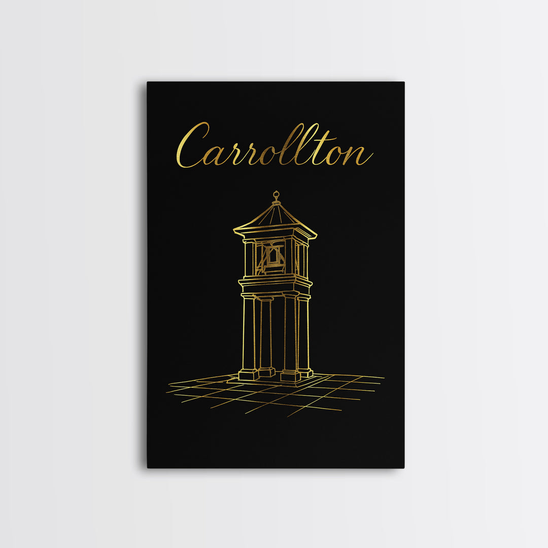 Carrollton Travel Poster, Framed Canvas Print, Gold Outline Poster Art, Carrollton City Art, Vintage Travel Print, City Art Print