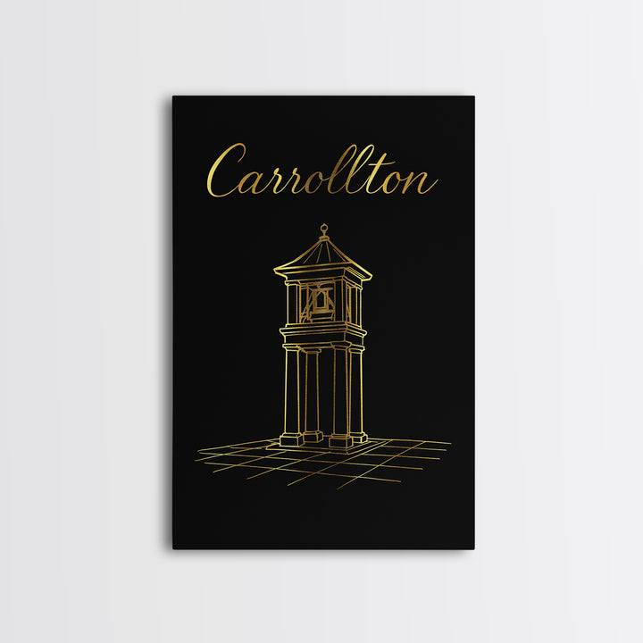 Carrollton Travel Poster, Framed Canvas Print, Gold Outline Poster Art, Carrollton City Art, Vintage Travel Print, City Art Print