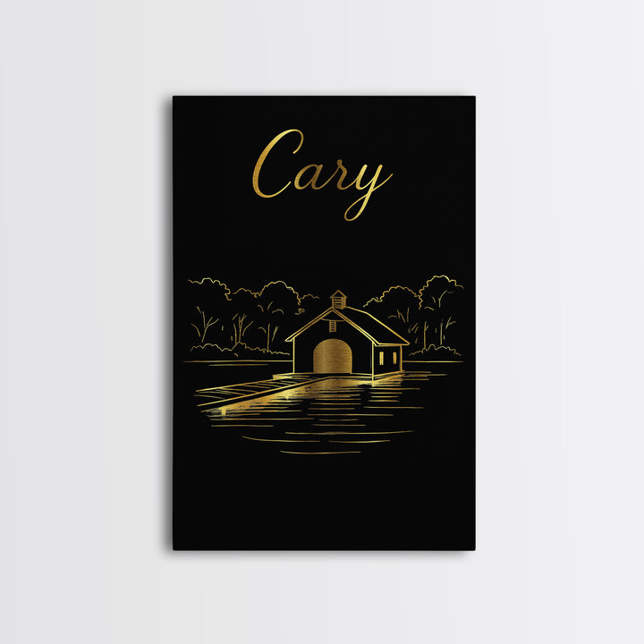 Cary North Carolina Travel Poster, Canvas Print, Gold Outline Poster Art, Cary Wall Art, Vintage City Poster, Skyline Art, Vintage City Art