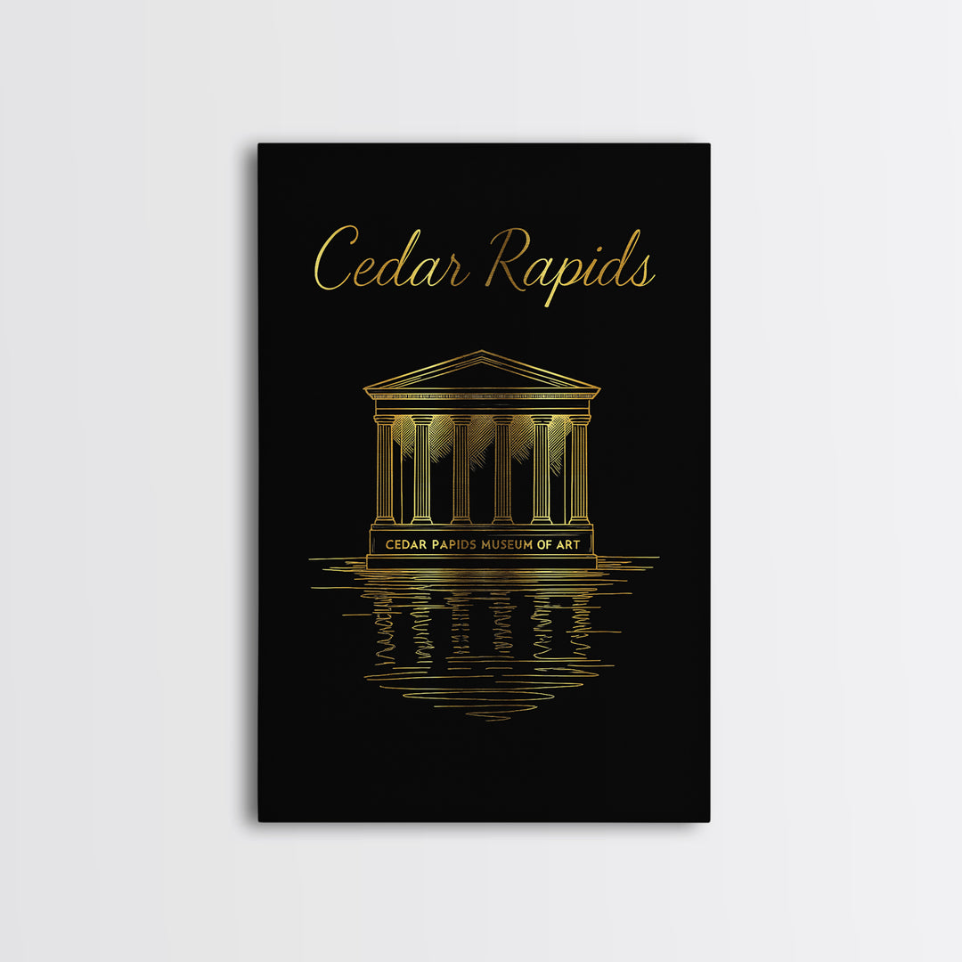 Cedar Rapids Travel Poster, Canvas Print, Gold Outline Poster Art, Cedar Rapids Art Print, Vintage Travel Print, City Travel Prints