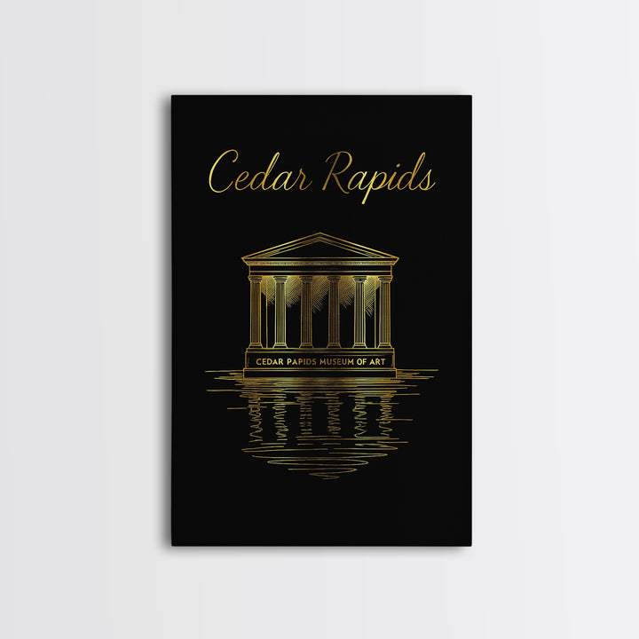 Cedar Rapids Travel Poster, Canvas Print, Gold Outline Poster Art, Cedar Rapids Art Print, Vintage Travel Print, City Travel Prints