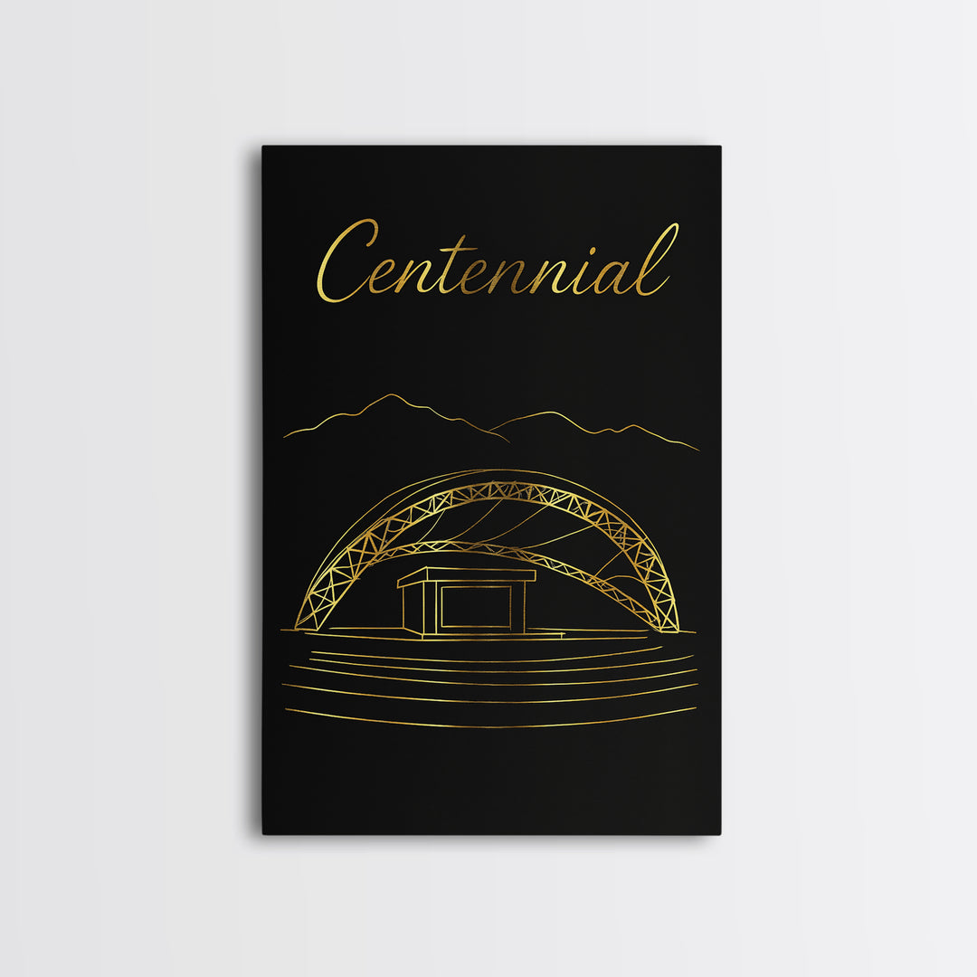 Centennial Colorado Travel Poster, Canvas Print, Gold Outline Poster Art, Centennial Poster Print, Mid Century Wall Art, City Illustration