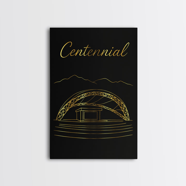 Centennial Colorado Travel Poster, Canvas Print, Gold Outline Poster Art, Centennial Poster Print, Mid Century Wall Art, City Illustration