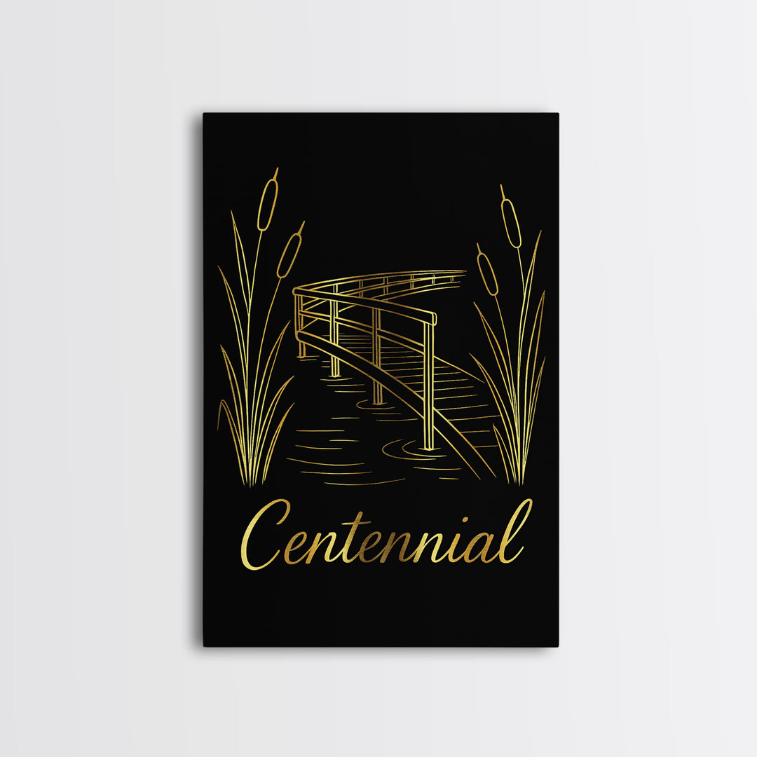 Centennial Travel Poster, Canvas Print, Gold Outline Poster Art, Centennial City Art, Modern Wall Decor, Travel Poster Art, Travel Print