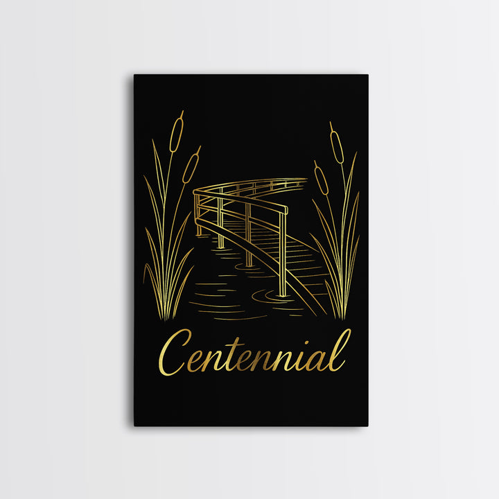 Centennial Travel Poster, Canvas Print, Gold Outline Poster Art, Centennial City Art, Modern Wall Decor, Travel Poster Art, Travel Print