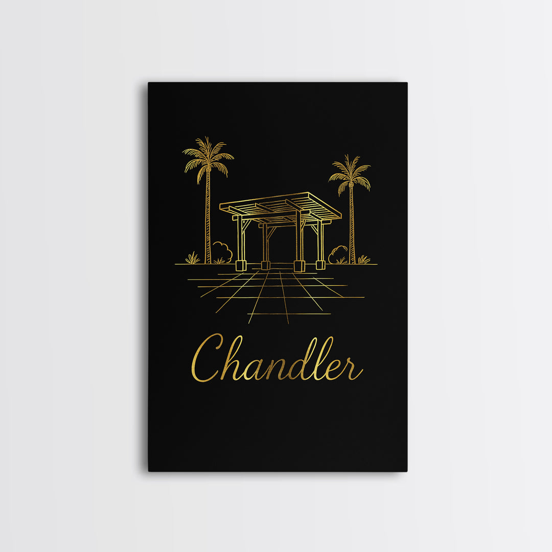 Chandler Arizona Travel Poster, Framed Canvas Print, Gold Outline Poster Art, Chandler Poster Print, Wanderlust Decor, Travel Wall Art