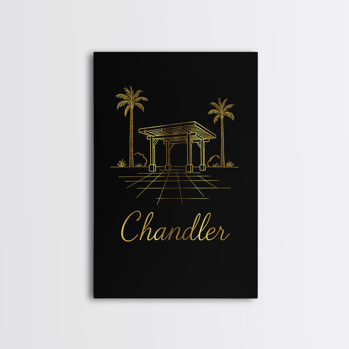 Chandler Arizona Travel Poster, Framed Canvas Print, Gold Outline Poster Art, Chandler Poster Print, Wanderlust Decor, Travel Wall Art