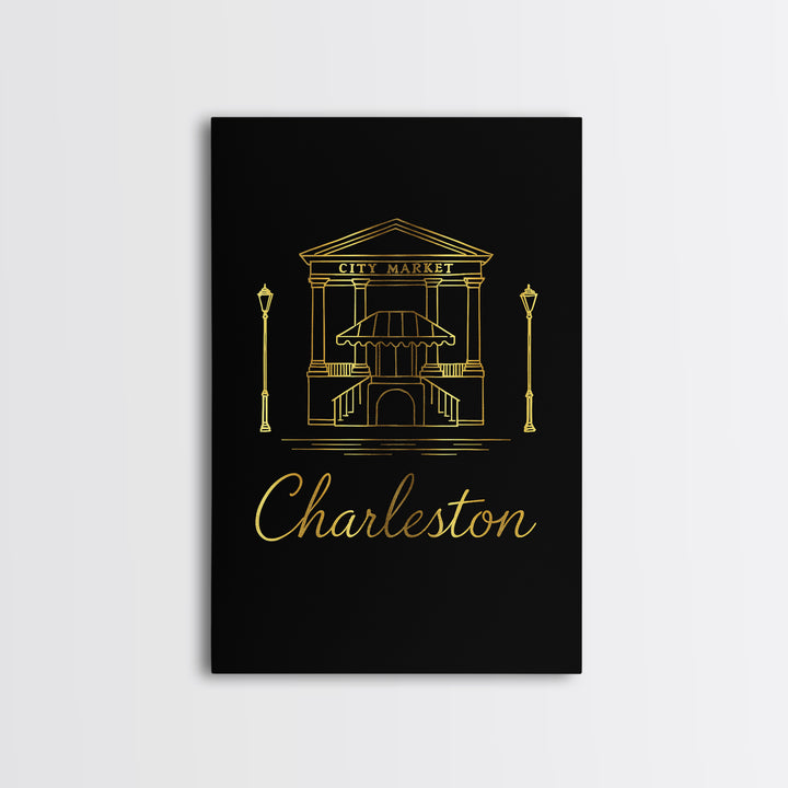 Charleston South Carolina Travel Poster, Canvas Print, Black Gold Minimalist Art, Charleston Wall Art, Vintage Travel Art, Travel Print