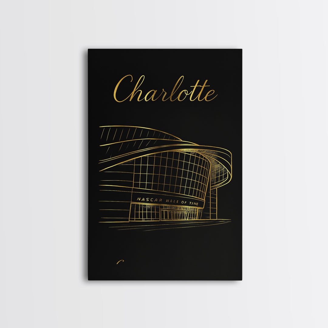 Charlotte North Carolina Travel Poster, Canvas Print, Black Gold Minimalist Art, Charlotte City Art, Fine Art Print, Home Office Decor
