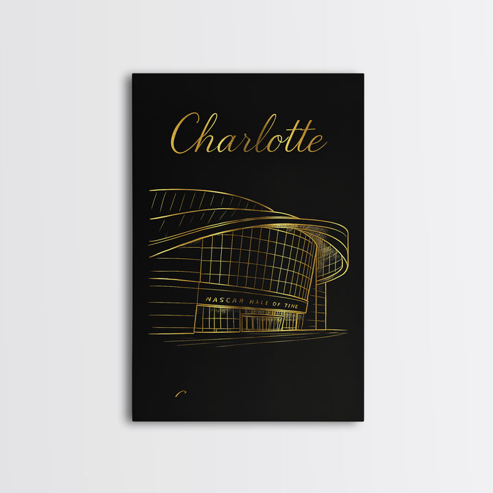 Charlotte North Carolina Travel Poster, Canvas Print, Black Gold Minimalist Art, Charlotte City Art, Fine Art Print, Home Office Decor