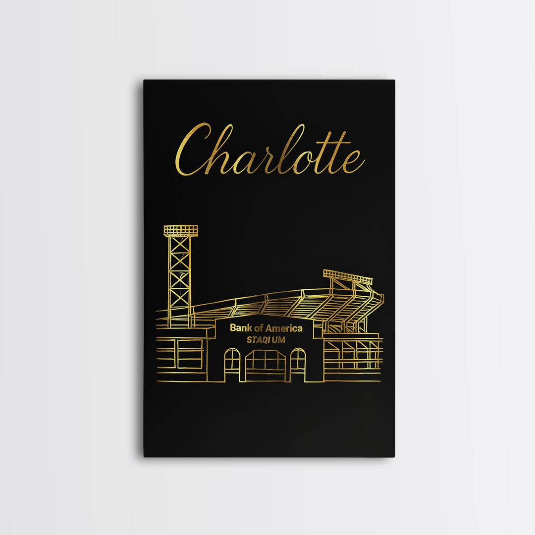 Charlotte Travel Poster, Framed Canvas Print, Dark Minimalist Wall Art, Charlotte Poster Print, City Illustration, Vintage Travel Print