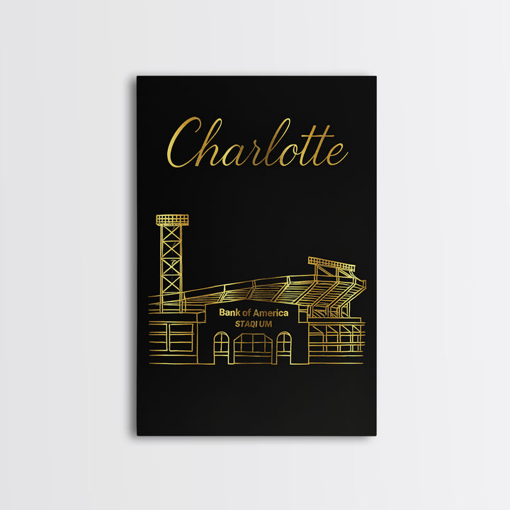 Charlotte Travel Poster, Framed Canvas Print, Dark Minimalist Wall Art, Charlotte Poster Print, City Illustration, Vintage Travel Print