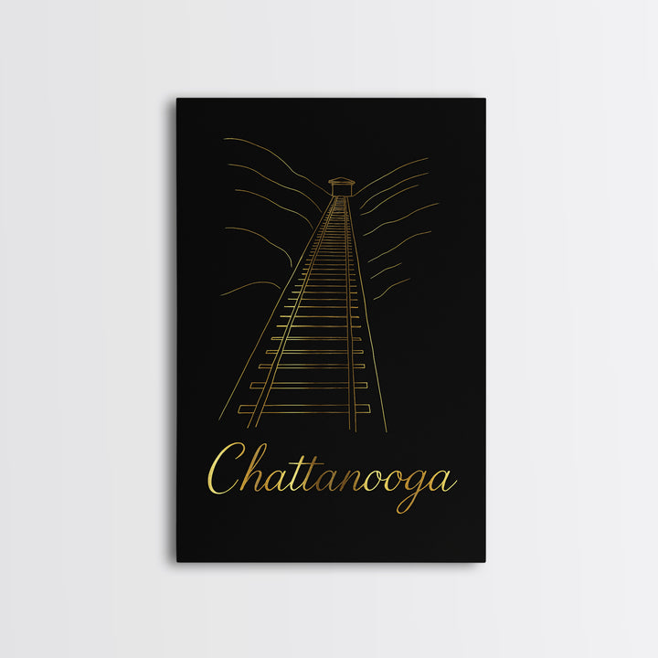 Chattanooga Travel Poster, Canvas Print, Gold Outline Poster Art, Chattanooga Travel Art, City Illustration, Gift For Travelers