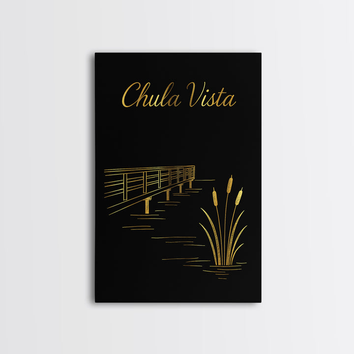 Chula Vista California Travel Poster, Canvas Print, Gold Outline Poster Art, Chula Vista Travel Art, City Illustration, Travel Poster Set
