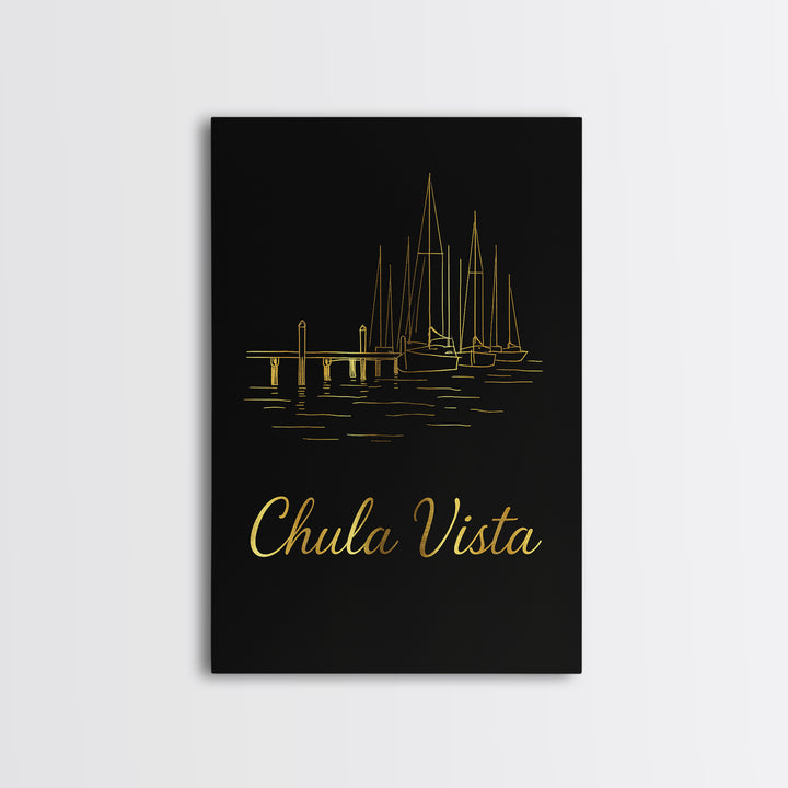 Chula Vista Travel Poster, Canvas Print, Black Gold Minimalist Art, Chula Vista Travel Art, Retro Travel Print, Travel Wall Decor