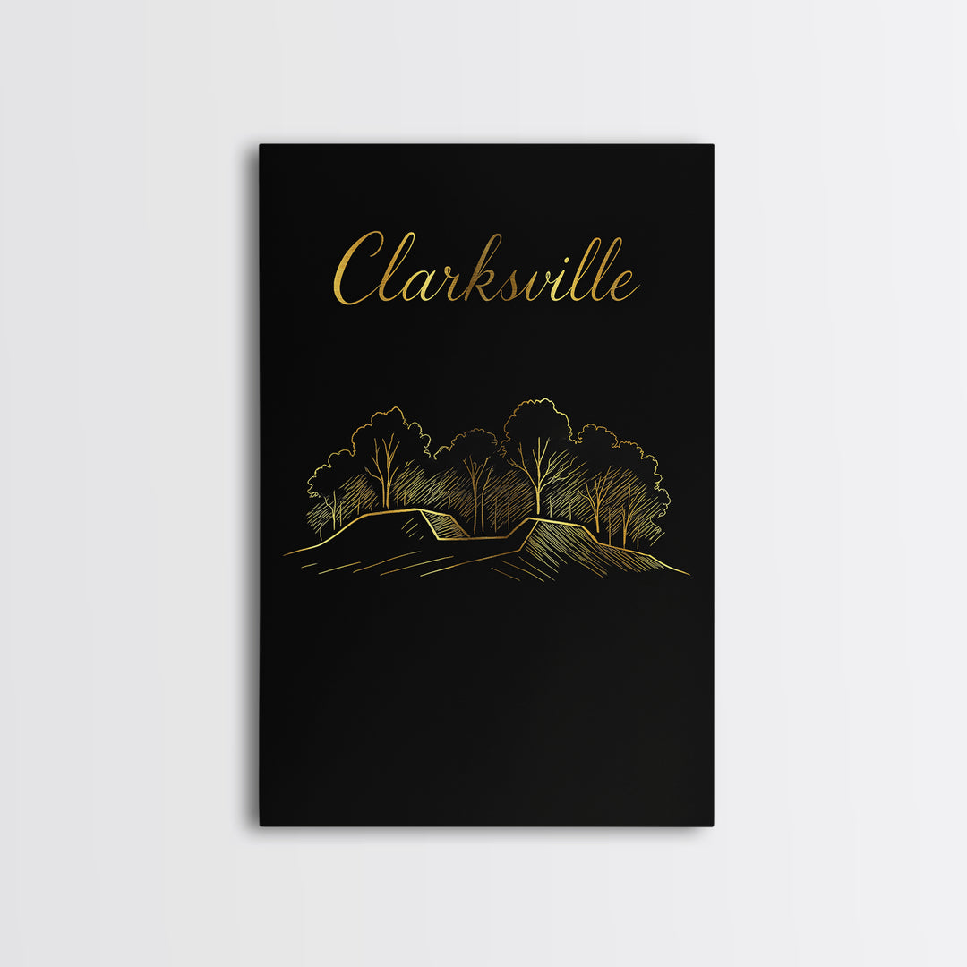 Clarksville Travel Poster, Framed Canvas Print, Dark Minimalist Wall Art, Clarksville Wall Art, Home Office Decor, City Art Print