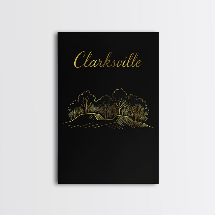 Clarksville Travel Poster, Framed Canvas Print, Dark Minimalist Wall Art, Clarksville Wall Art, Home Office Decor, City Art Print