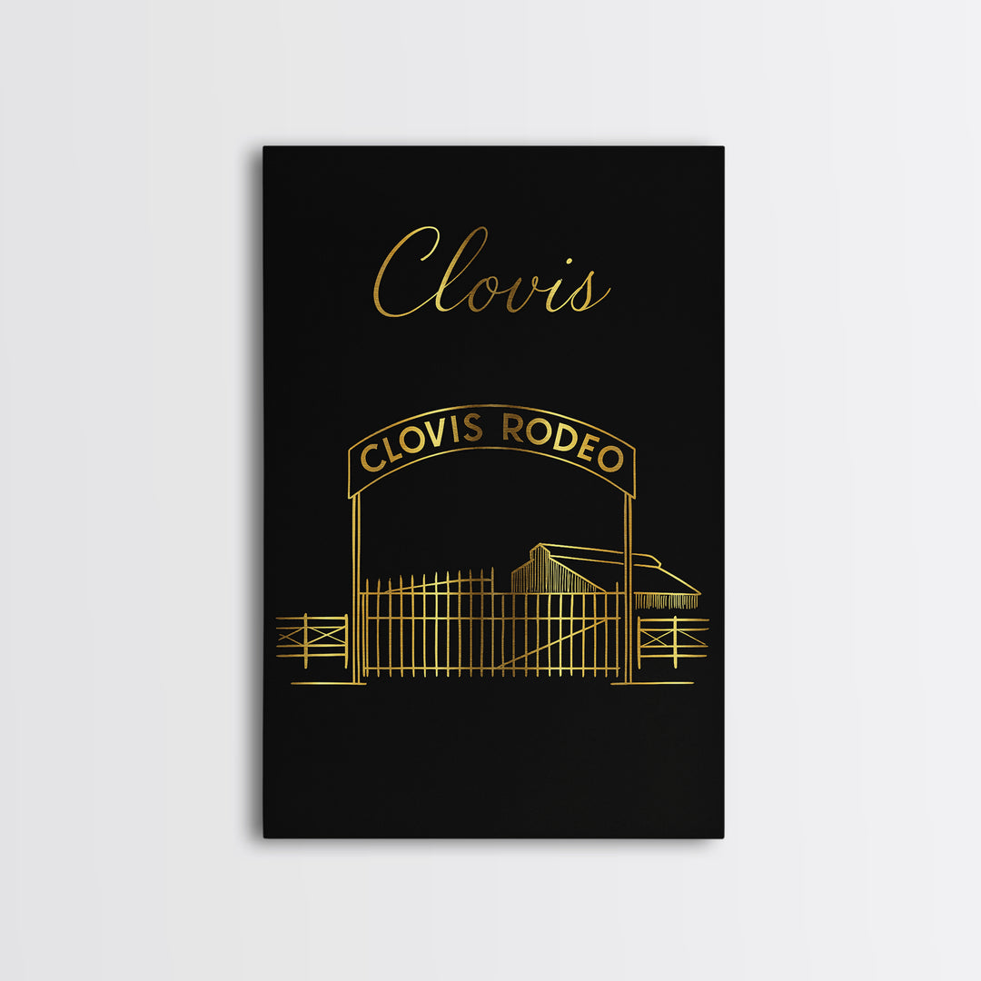 Clovis California Travel Poster, Canvas Print, Black Gold Minimalist Art, Clovis Poster Print, Mid Century Wall Art, Travel Wall Decor