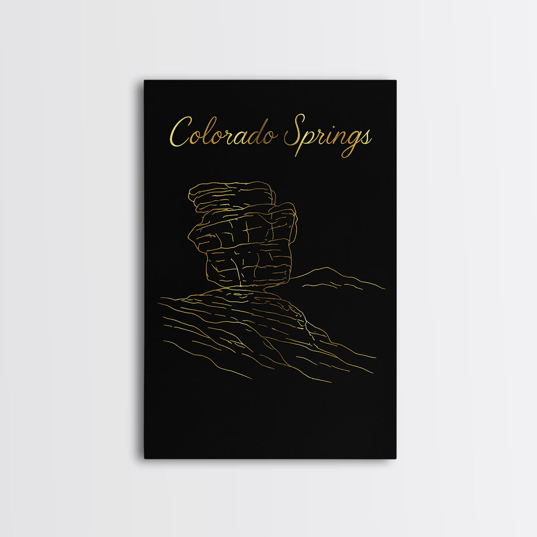 Colorado Springs Travel Poster, Framed Canvas Print, Black Gold Minimalist Art, Colorado Springs Poster Print, Fine Art Print, Design 2